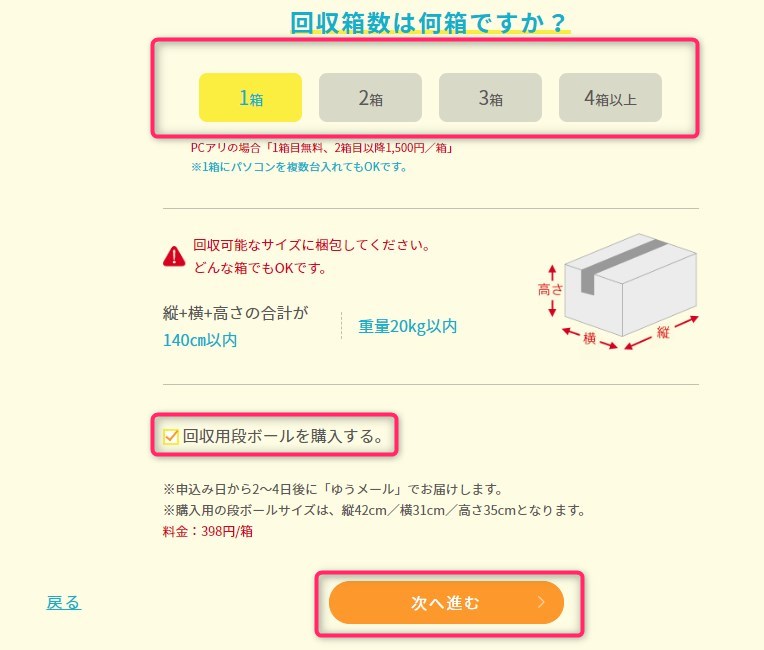 リネットジャパン・口数とダンボール依頼